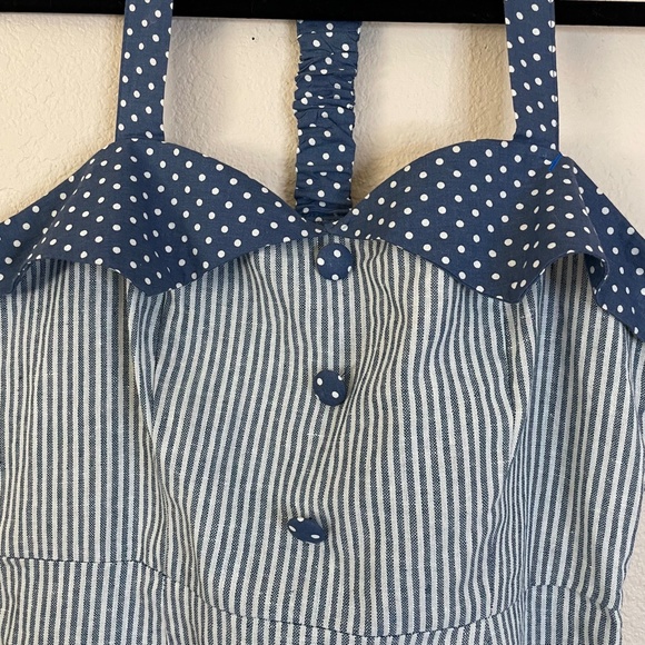 Anthropologie Doe&Rae Sz. L Halter Mini Dress Stripes side Zipper Linen/Cotton - Picture 14 of 15